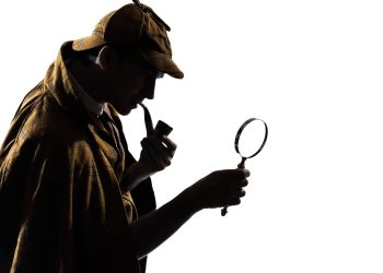 sherlock holmes silhouette in studio on white background